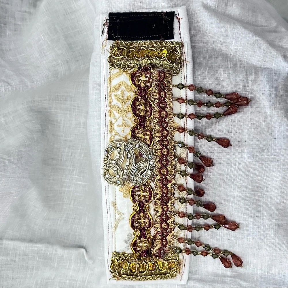 RUBYRUDI Cuff Bracelet Handcrafted OOAK Fabric Embellished Artisan Wearable Art